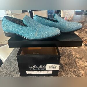 Glitter Light Blue Smoking Loafer Formal Footwear